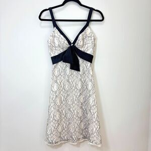 White House Black Market Cream Lace Babydoll Dress 0 Black Satin Bow Coquette